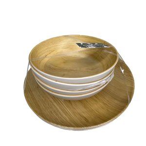 Tommy Bahama NWT set of 4 dinner plates 4 bowls melamine wood grain pattern